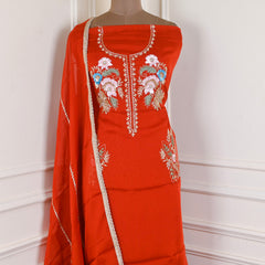 Organza Rust Unstitched Suit