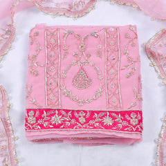 Organza Pink  Unstitched Suit