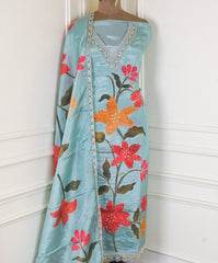 Shimmer Pale Aqua Blue Unstitched Suit