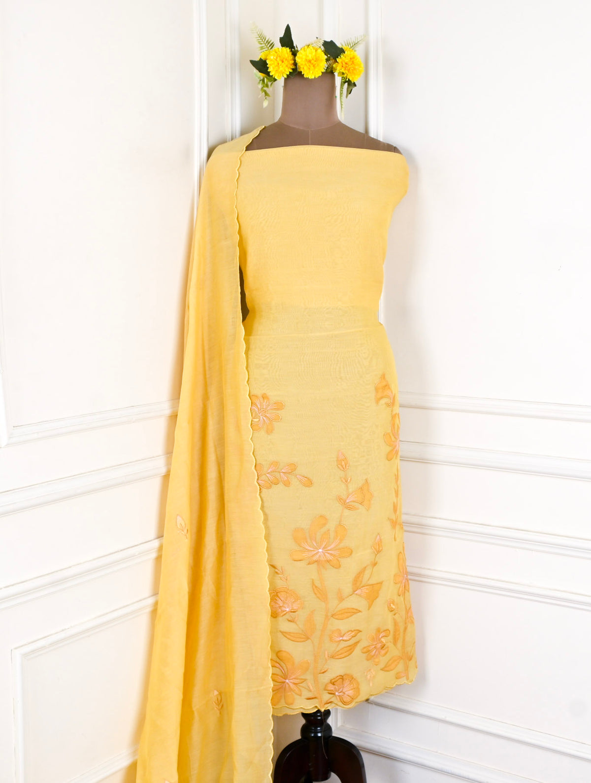 Mul Cotton Yellow Unstitched Suit