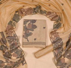 Jamdani Cotton Beige Unstitched Suit