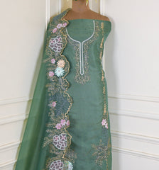 Organza Green Unstitched Suit