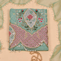 Organza Sea Green Unstitched Suit