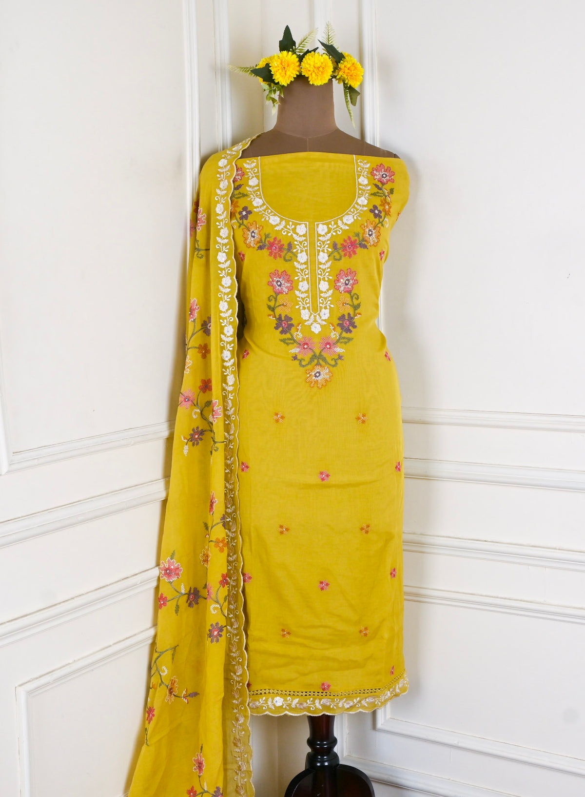 Mul Cotton Yellow Unstitched Suit