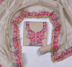 Shimmer Beige Pink Unstitched Suit