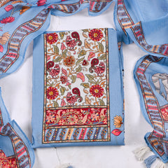 Mul Cotton sky  blue Unstitched Suit