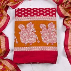 Pure Cotton Red Unstitched Suit