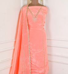 Organza Peach Unstitched Suit