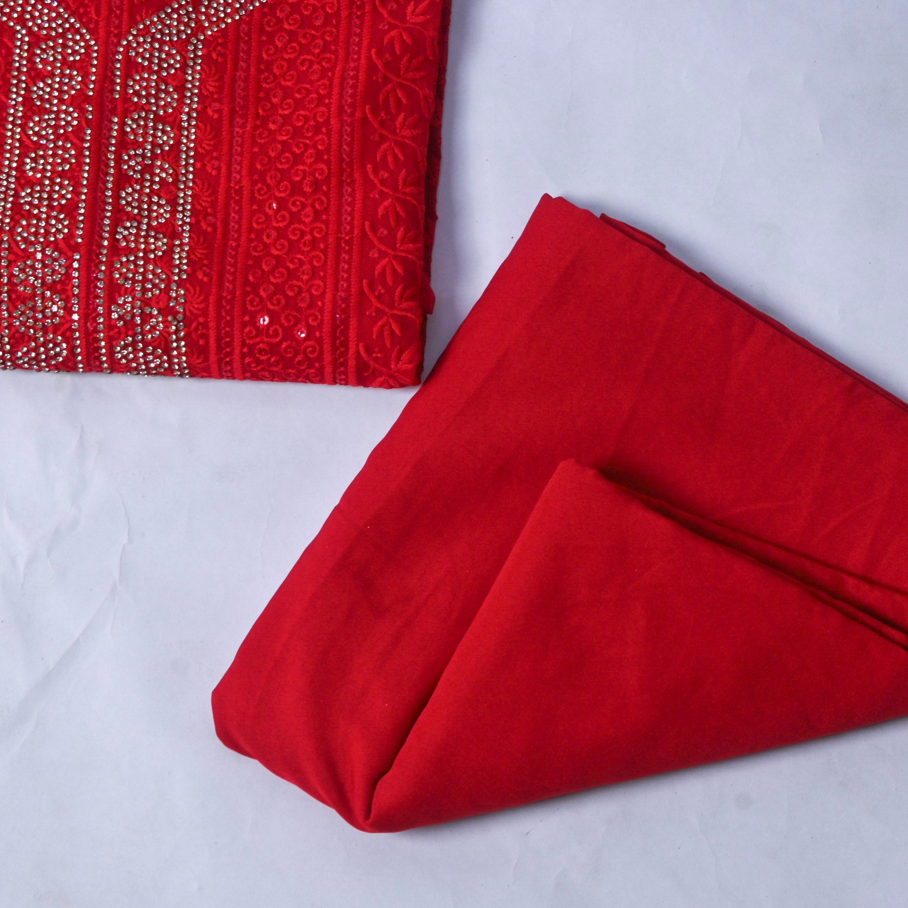 Georgette Red Unstitched Suit