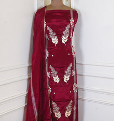 Crepe Maroon Unstitched Suit