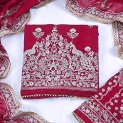 Khadi Maroon Stitched Lehenga Suit