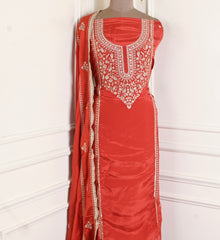 Organza Rust Unstitched Suit