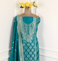 Banarasi Ferozi Unstitched Suit