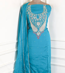 Organza Sky Blue Unstitched Suit