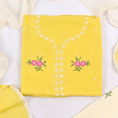 Organza Yellow floral Unstitched Suit