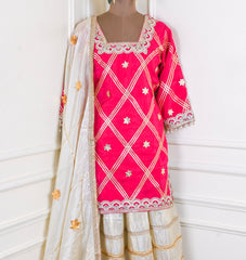 Crepe Magenta Stitched Lehenga Suit