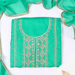 Twill Organza Sea Green Unstitched Suit