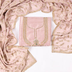 Tissue Shimmer Onion Pink Unstitched Suit
