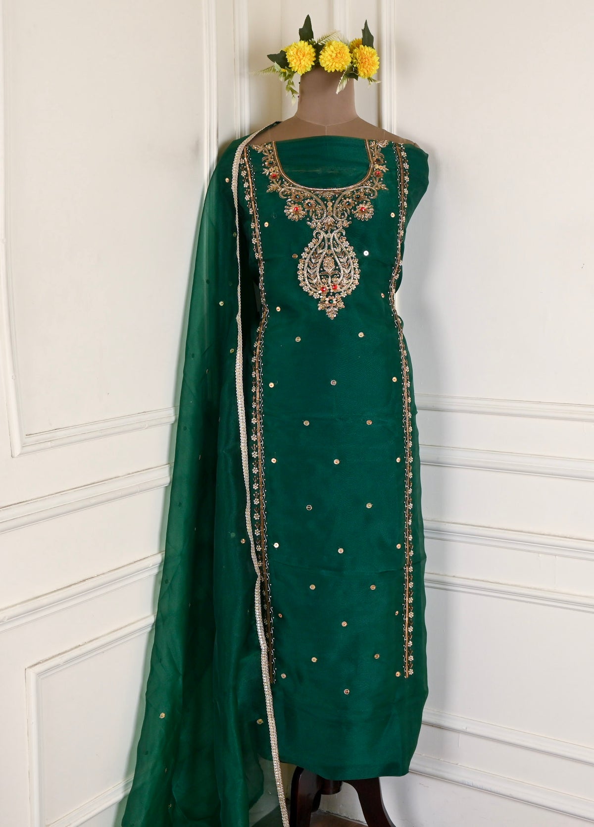 Glass Shimmer Green Unstitched Suit