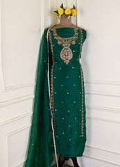 Glass Shimmer Green Unstitched Suit