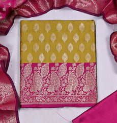 Banarasi Silk Yellow Unstitched Suit