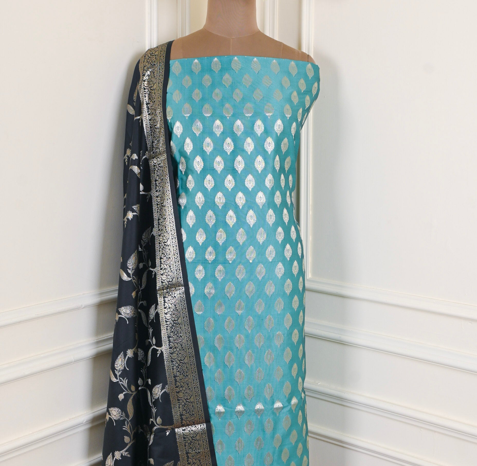 Banarasi Silk Sky Blue Unstitched Suit