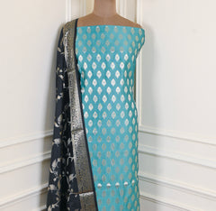 Banarasi Silk Sky Blue Unstitched Suit