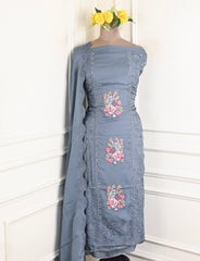 Twill Organza Powder Blue Unstitched Suit