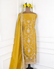 Sasha Shimmer Mustard Yellow Unstitched Suit