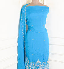 Organza Sky Blue Unstitched Suit