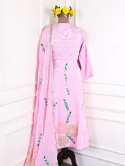 Crepe Baby Pink Peplum Lehenga Suit