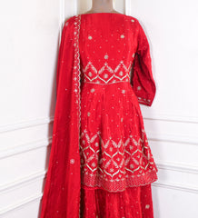 Crepe Maroon Peplum Lehenga Suit