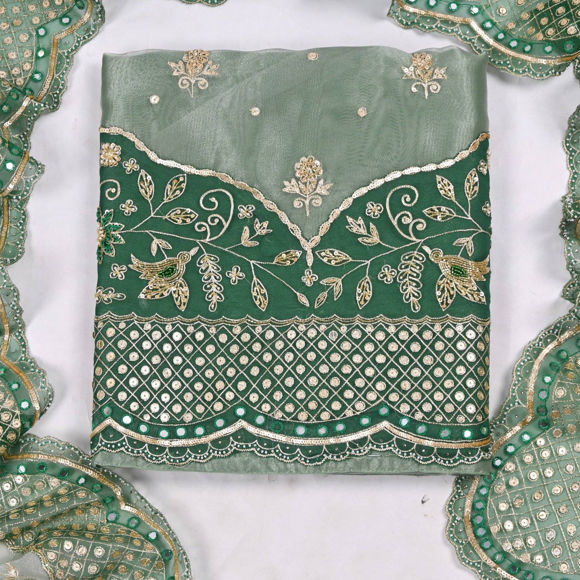 Glass Shimmer Mint Green Unstitched Suit