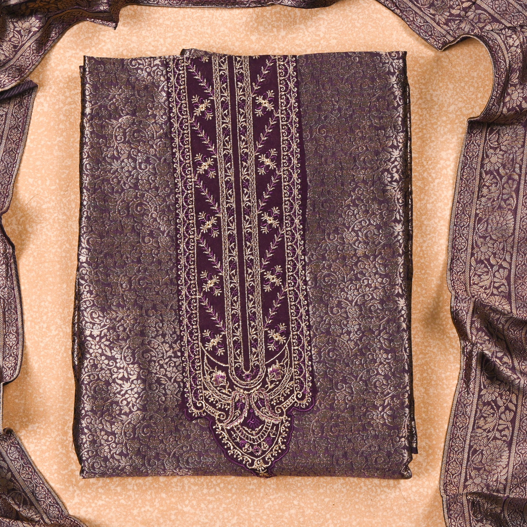 Banarasi Purple Unstitched Suit