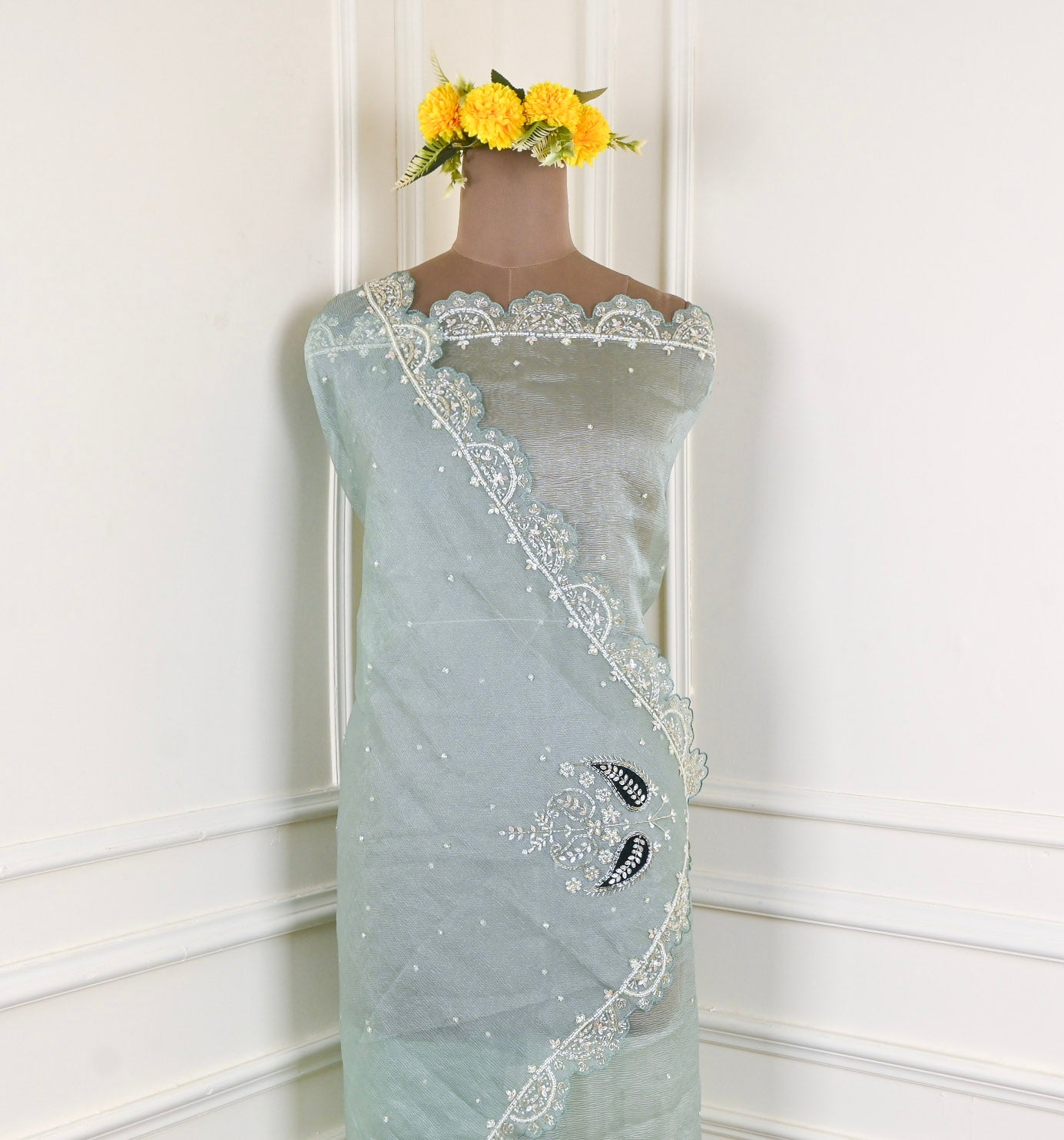Shimmer Sea Green Unstitched Suit