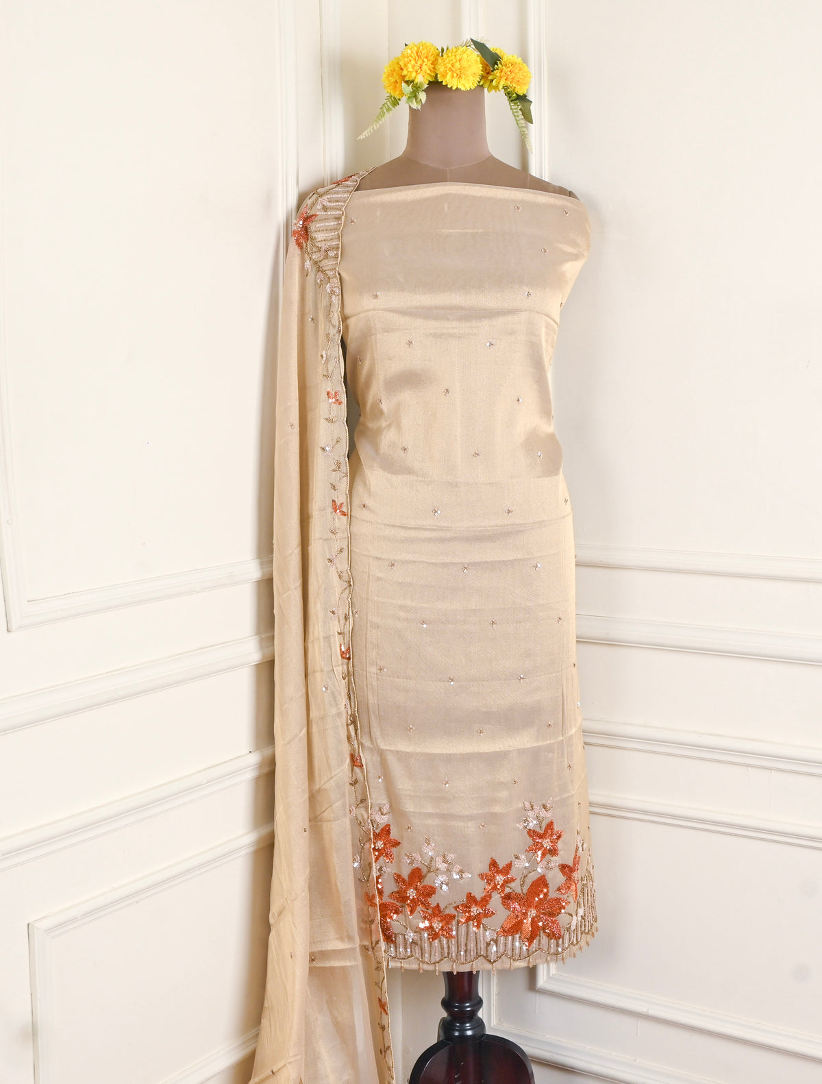 Tissue Shimmer Orange Unstitched Suit
