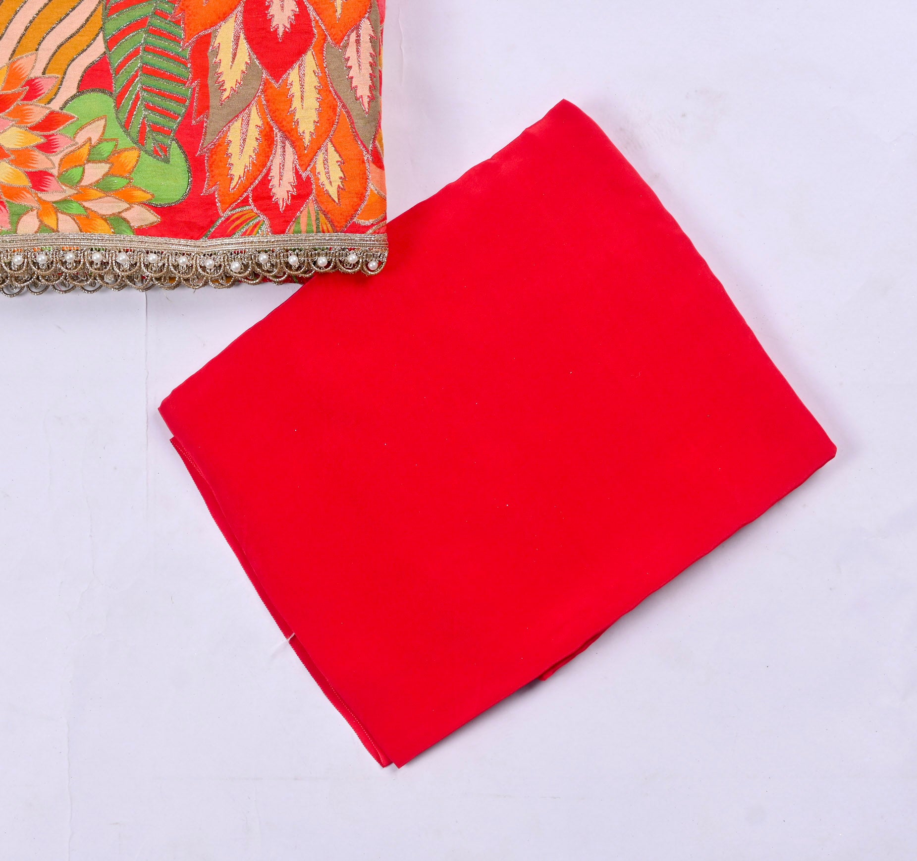Banarasi Silk Red Unstitched Suit