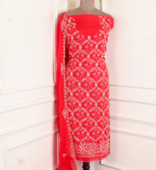 Organza Red Unstitched Suit