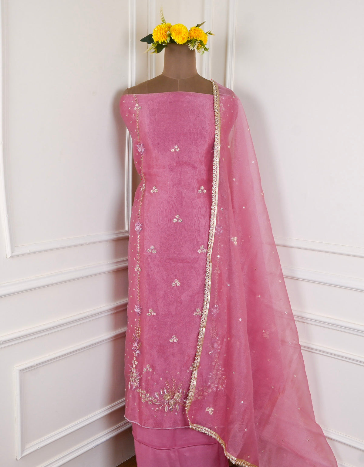 Crush Onion Pink Unstitched Suit
