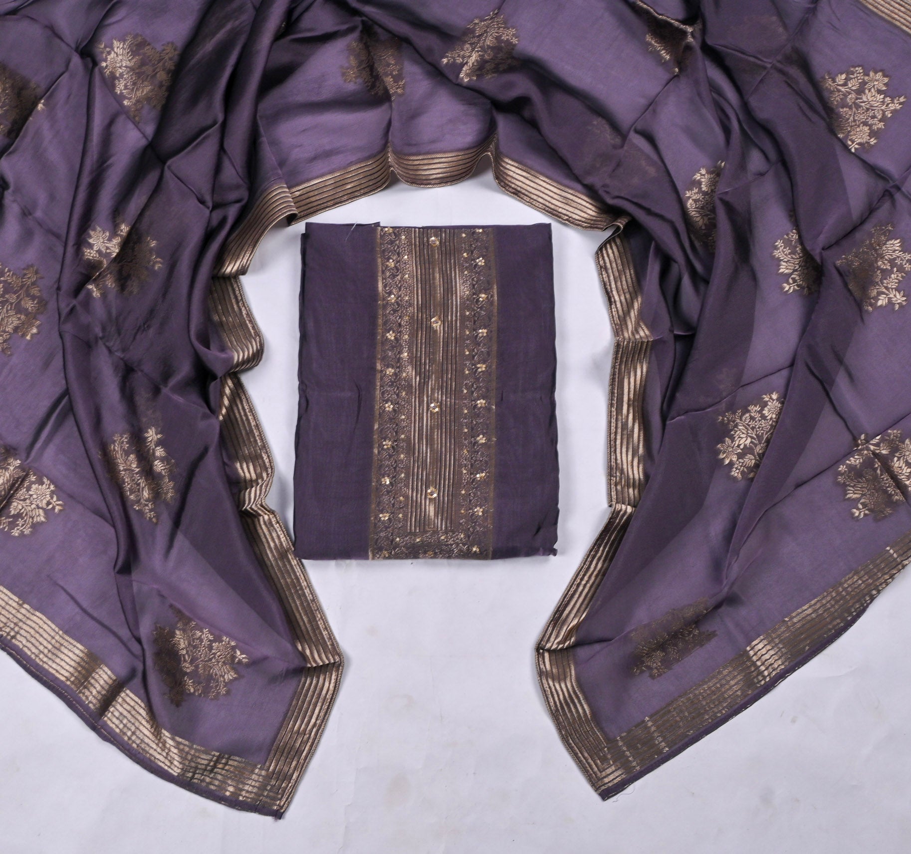 Banarasi Silk Purple Unstitched Suit