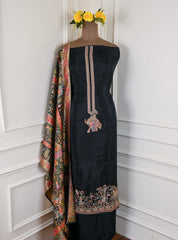 Crepe Organza Black Unstitched Suit