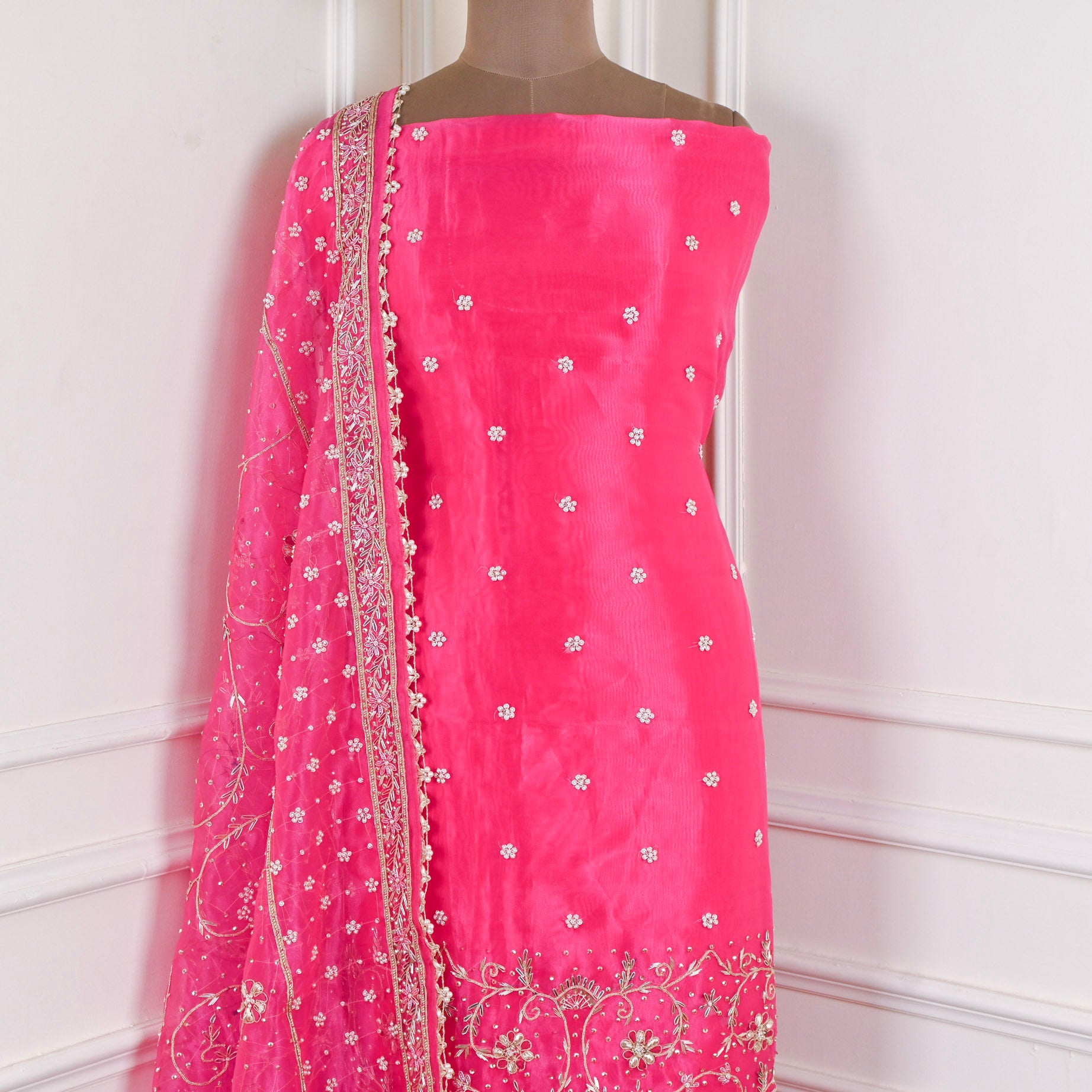 Glass Shimmer Pink Unstitched Suit