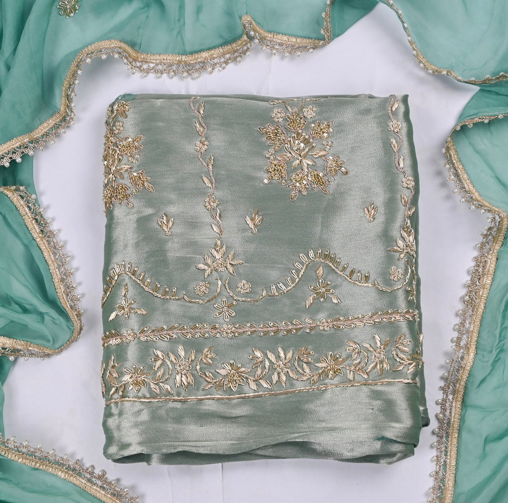 Giraffe Shimmer Ferozi Unstitched Suit