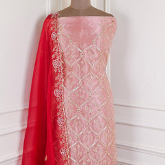 Glass Organza Peach Unstitched Suit