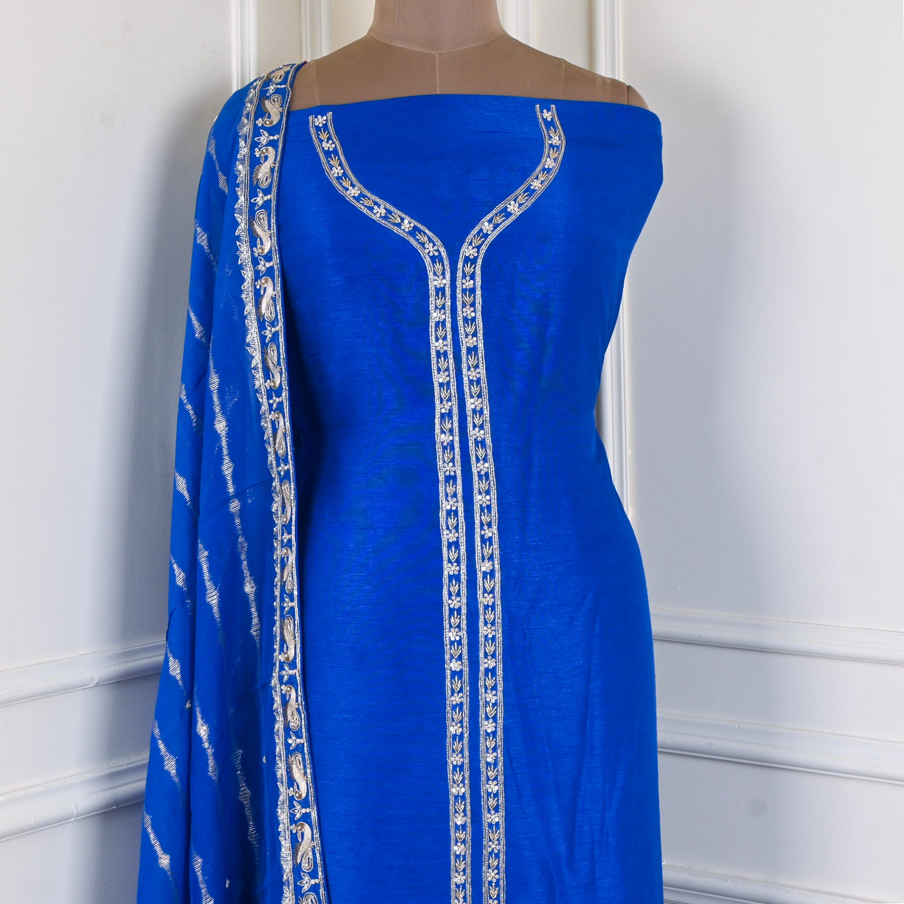 Khadi Blue Unstitched Suit