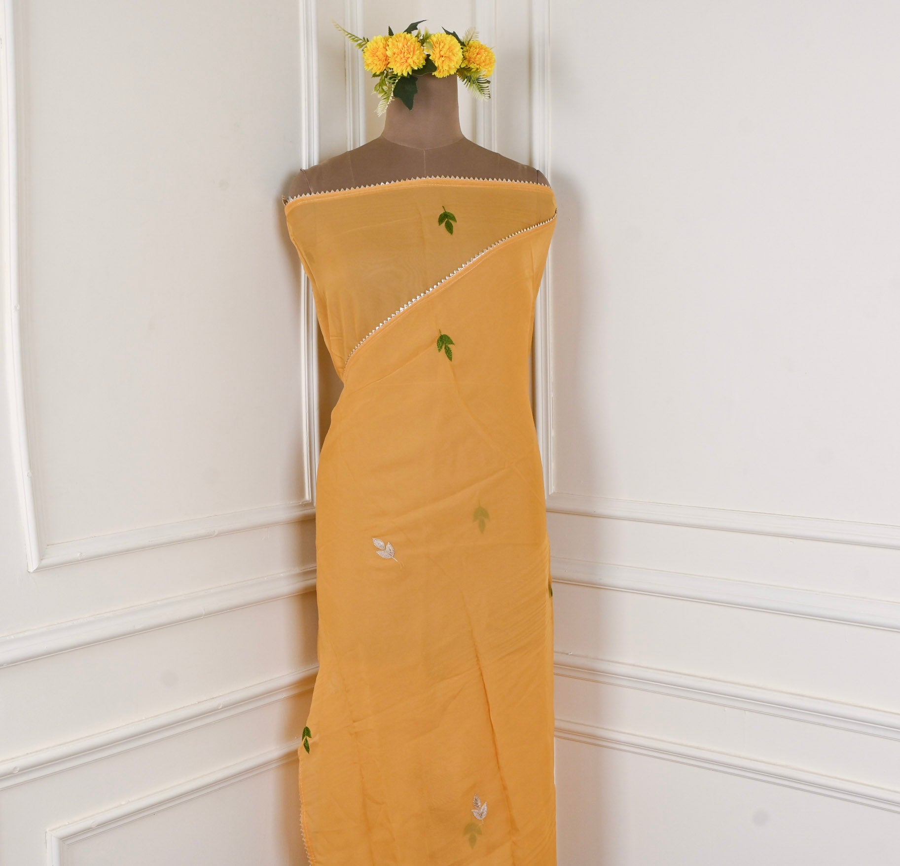 Organza Yellow Unstitched Suit