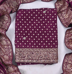 Banarasi Silk Purple Unstitched Suit