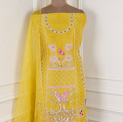 Khadi Silk Yellow Parrot Unstitched Suit