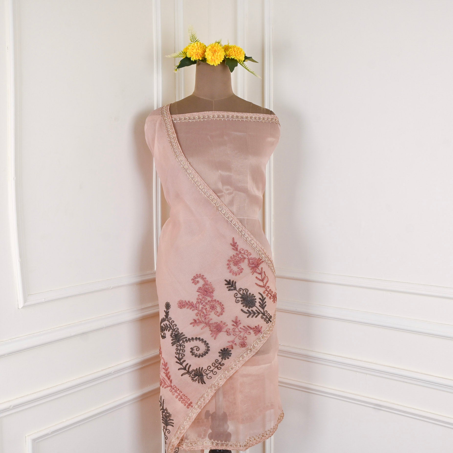 Crush Shimmer Peach Unstitched Suit