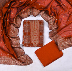 Banarasi Silk Rust Unstitched Suit